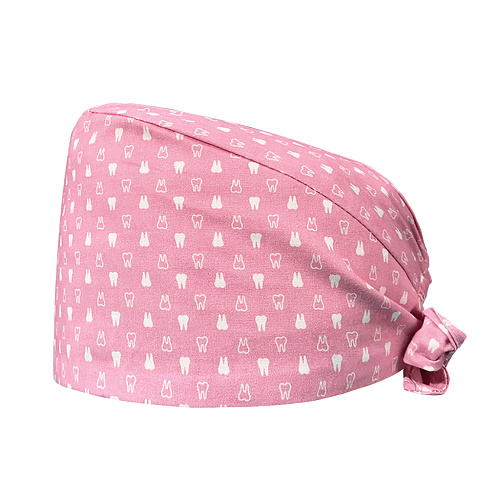 Шапочка медицинская, принт "Зубы", розовая