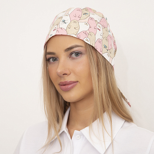 Шапочка медицинская, принт "Морские котики", розовый