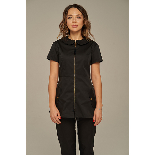 Туника женская Dr. Nice на молнии, с воротником, черный, 50