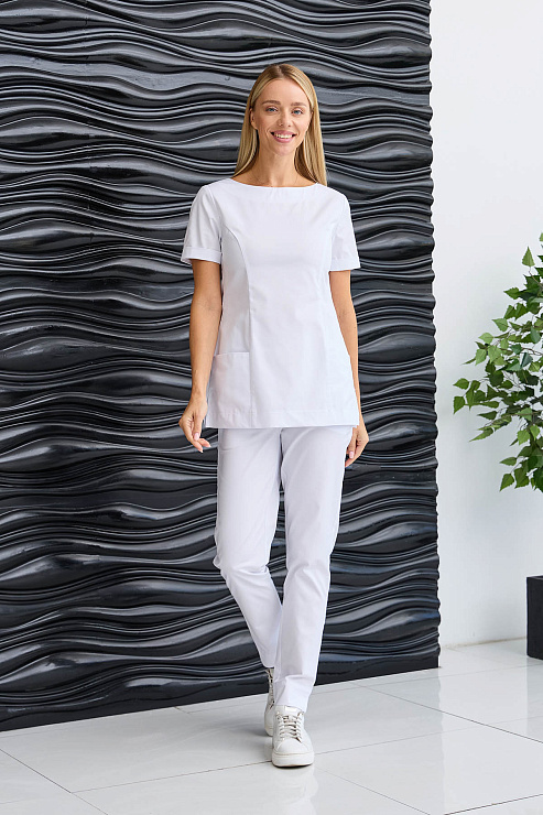 Туника женская Dr. Nice с молнией сзади, короткий рукав, белый, 40