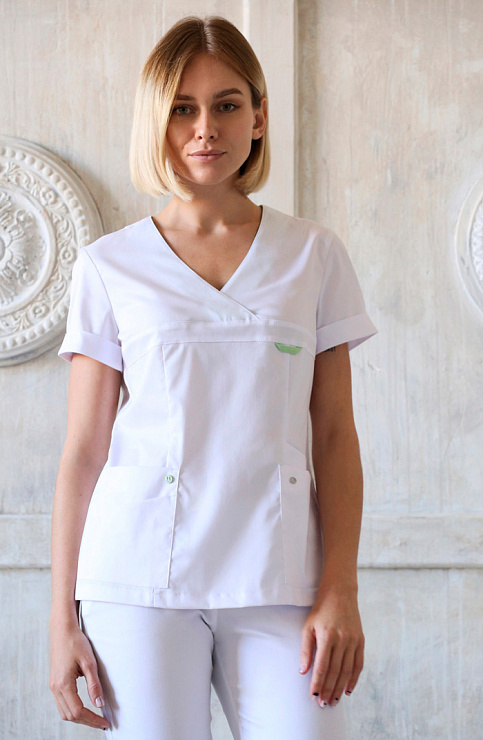 Блуза женская «Aльфа», белый-зеленый, 40