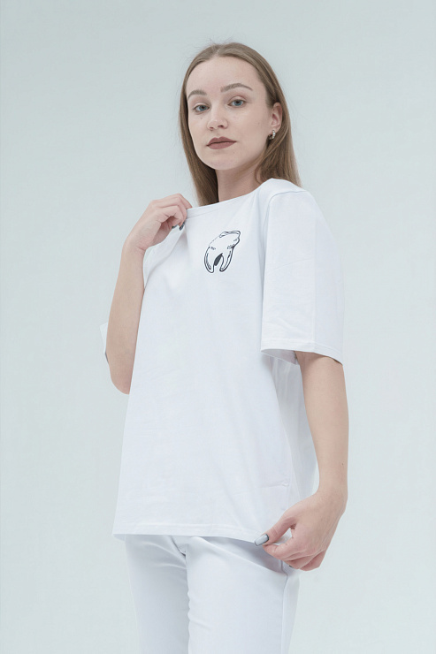 Футболка женская Тезис, принт "Зубик", белый, 46-48