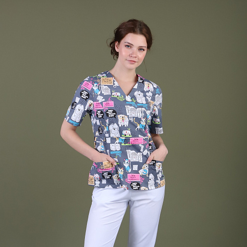 Туника женская Тезис TZ305, принт "Котики и собачки", 60