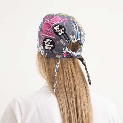 Шапочка медицинская Тезис TZ002, принт "Котики и собачки", серый