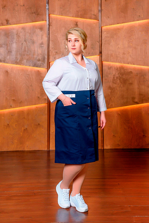 Халат женский «Медика», белый/синий, 46