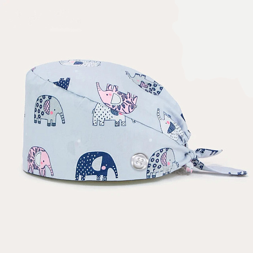 Шапочка медицинская, принт "Слоны", голубой
