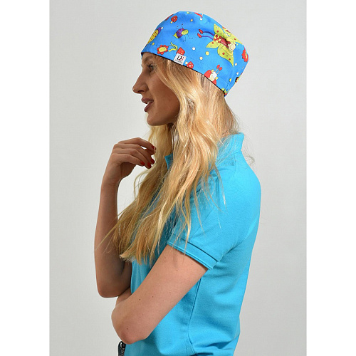 Колпак медицинский «Хэппи», с рисунком, синий фон