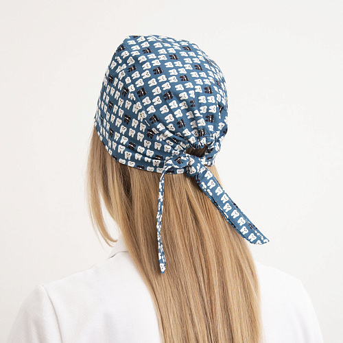 Шапочка медицинская, мелкий принт "Зубы", синий