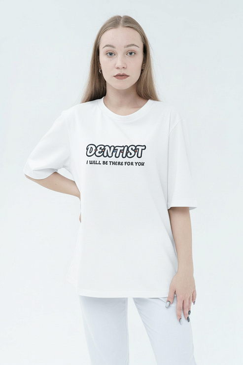 Футболка женская Тезис, принт "Dentist", белый, 48-50