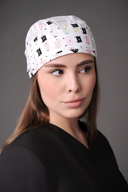 Бандана медицинская Тезис TZ004, принт "Котята", белый