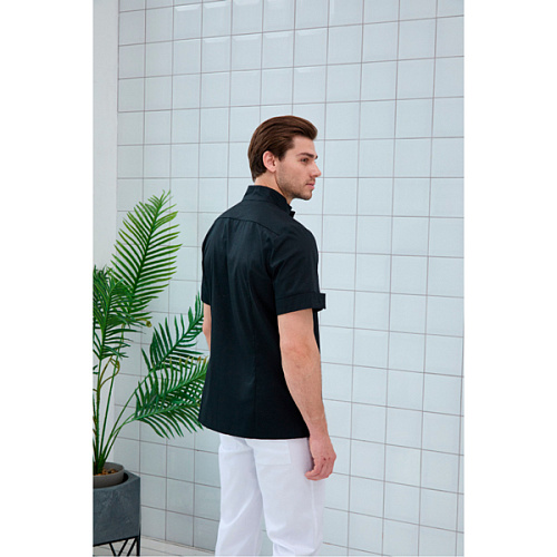 Рубашка мужская Dr. Nice, со стойкой, с коротким рукавом, черный, 52