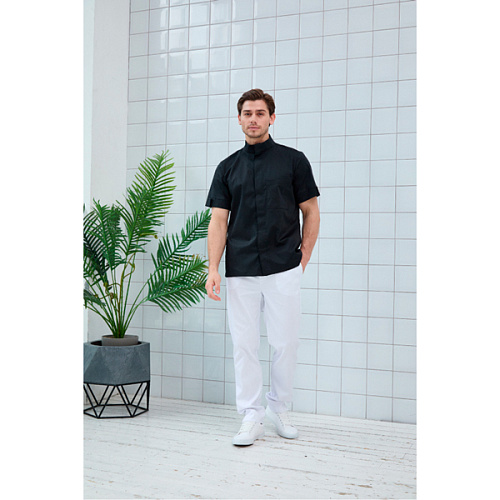 Рубашка мужская Dr. Nice, со стойкой, с коротким рукавом, черный, 52