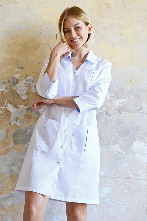 Халат женский «Соната», белый с голубым, 40