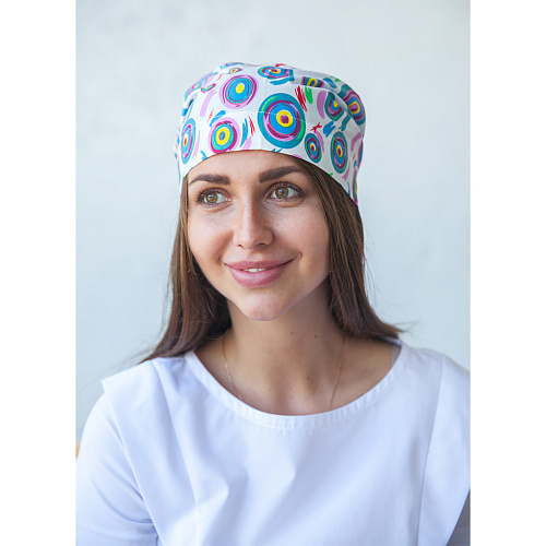 Шапочка медицинская, принт "Круги", белый