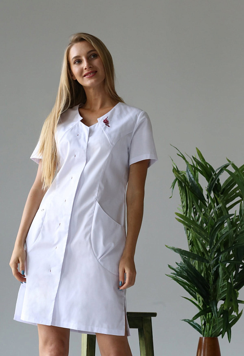 Халат женский «Милана», белый с вышивкой, 44