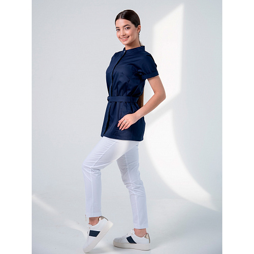 Туника женская на кнопках с поясом, синий, 50