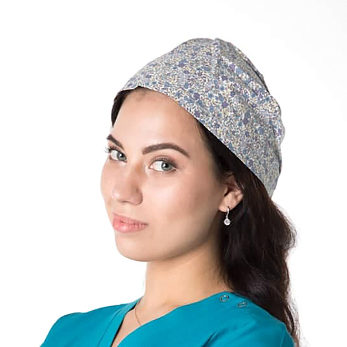 Шапочка на завязках, сиреневый с цветочным принтом