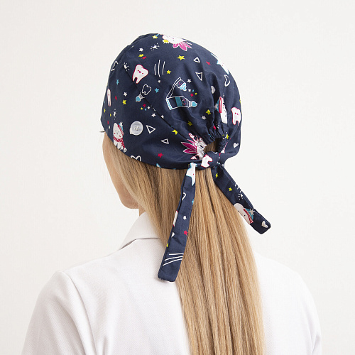 Шапочка медицинская, принт "Зубная фея", синий