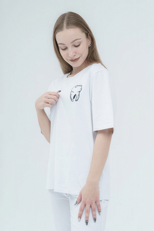 Футболка женская Тезис, принт "Зубик", белый, 46-48
