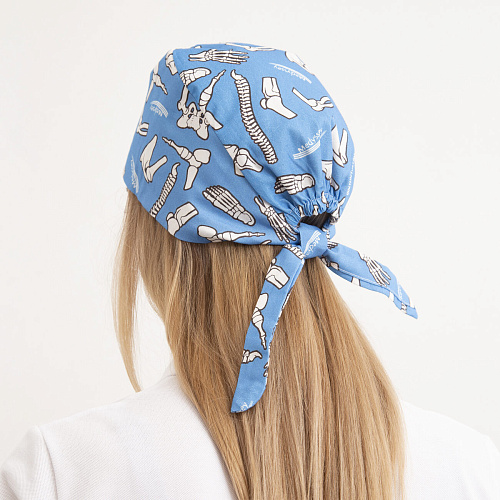 Шапочка медицинская, принт "Кости", голубой