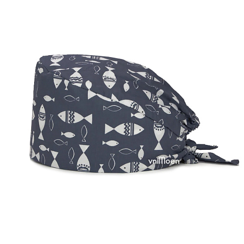 Шапочка медицинская, принт "Рыбы", серая