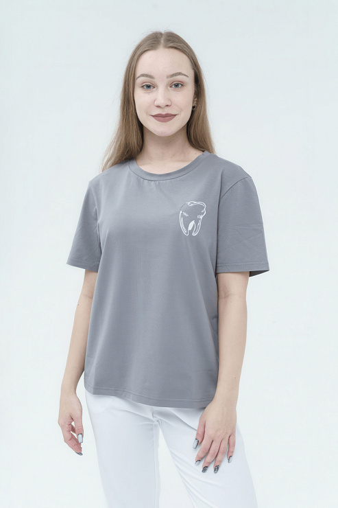 Футболка женская Тезис, принт "Зубик", серый, 52-54