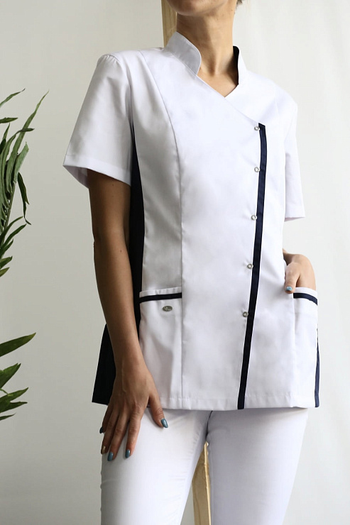 Блуза женская «Венеция», белый/темно-синий, 56