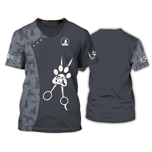 Футболка женская, принт "Dog Grooming", серый, XL