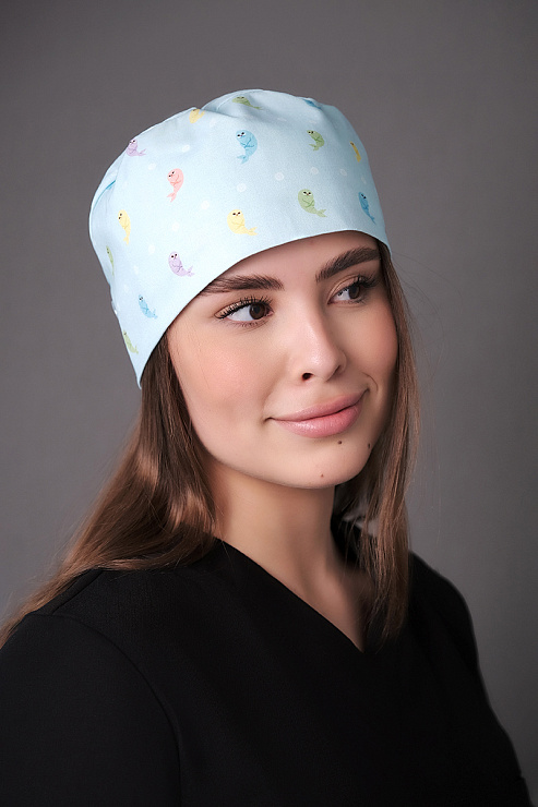 Шапочка медицинская Тезис TZ002, принт "Морские котики", голубой