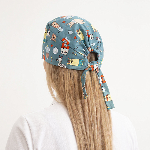 Шапочка медицинская, принт "Animal's", голубой