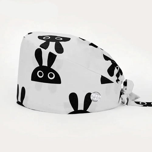 Шапочка медицинская, принт "Зайчики", белый