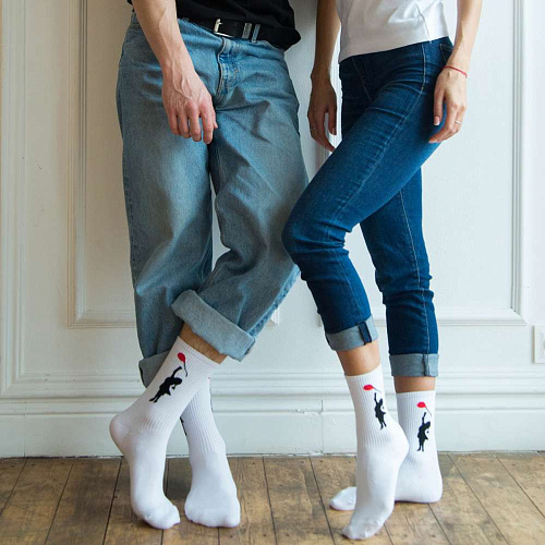 Носки мужские, "Девочка с шариком", белый, 41-45