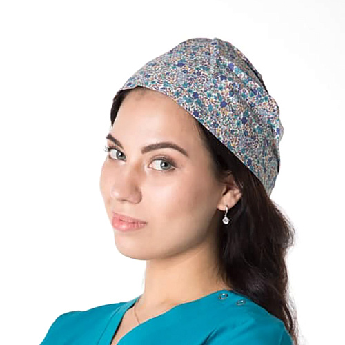 Шапочка на завязках, тёмно-синий с цветочным принтом