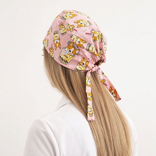Шапочка медицинская, принт "Корги", розовый