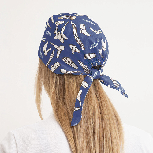 Шапочка медицинская, принт "Кости", темно-синий