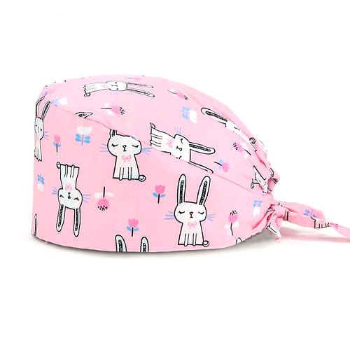 Шапочка медицинская, принт "Зайчики", розовый
