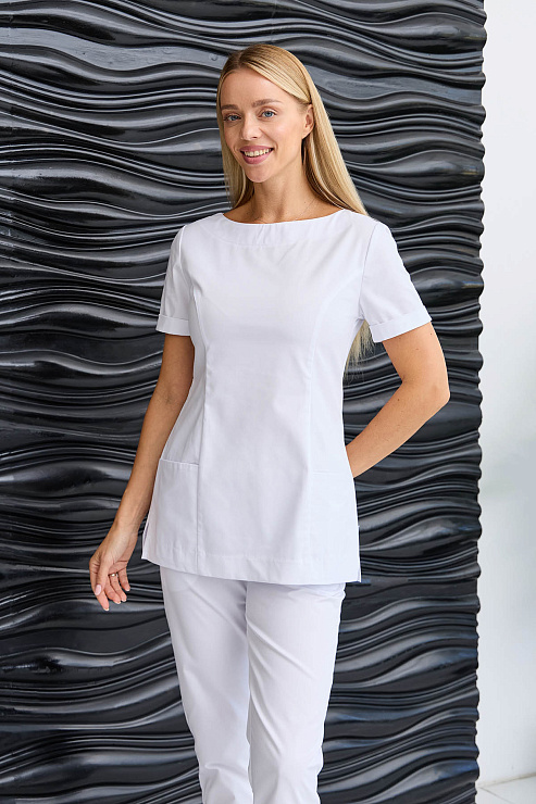 Туника женская Dr. Nice с молнией сзади, короткий рукав, белый, 40