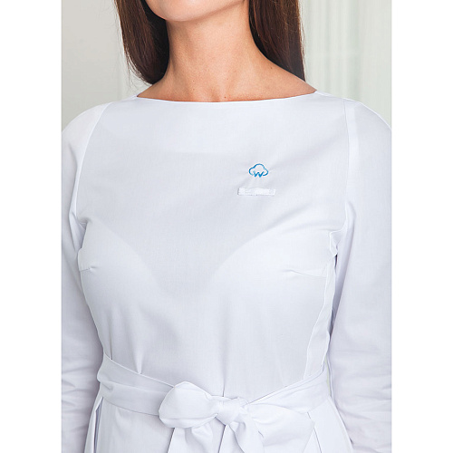 Халат-платье с запахом сзади, белый, 44