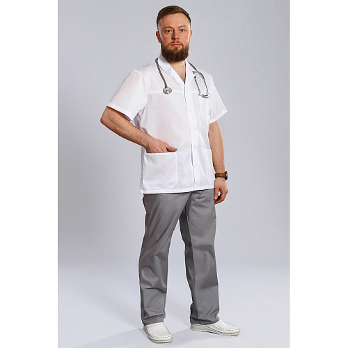 Костюм медицинский мужской, белый/серый, 58