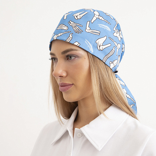 Шапочка медицинская, принт "Кости", голубой