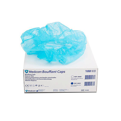 Bouffant Caps - шапочка-шарлотка, синяя, 100 шт