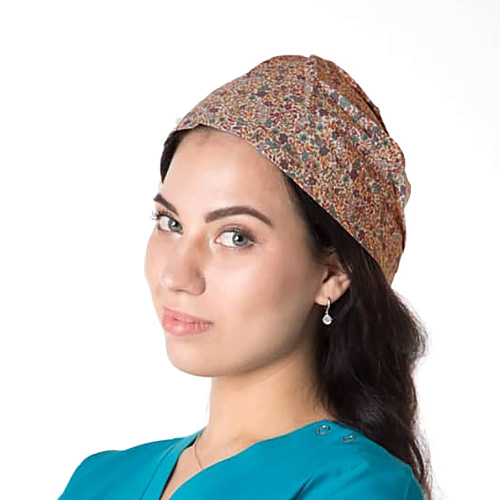 Шапочка на завязках, красно-коричневый с цветочным принтом