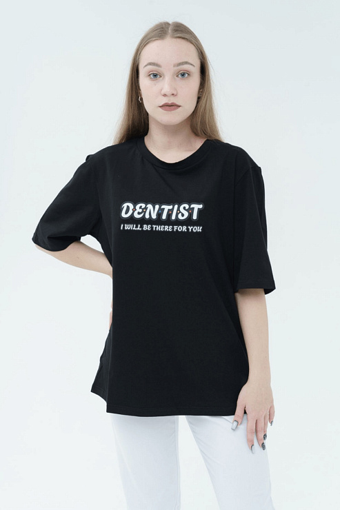 Футболка женская Тезис, принт "Dentist", черный, 46-48