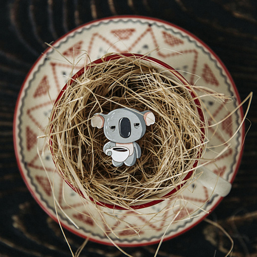 Значок "Коала с кофе