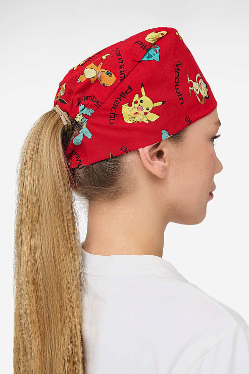 Шапочка медицинская Тезис TZ002, принт "Пикачу", красный