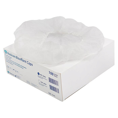 Bouffant Caps - шапочка-шарлотка, белая, 100 шт