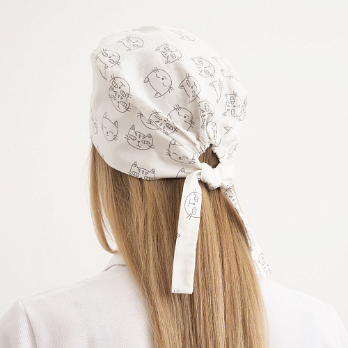 Шапочка медицинская, принт "Коты", белая