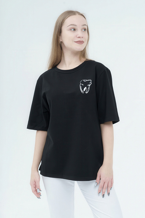 Футболка женская Тезис, принт "Зубик", черный, 48-50
