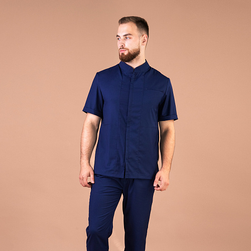 Рубашка мужская на молнии Тезис TZ700, темно-синий, 52