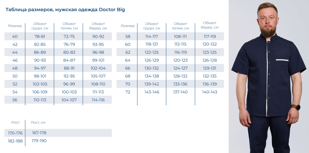 Таблица размеров_муж_Doctor Big_мед-одежда-ру